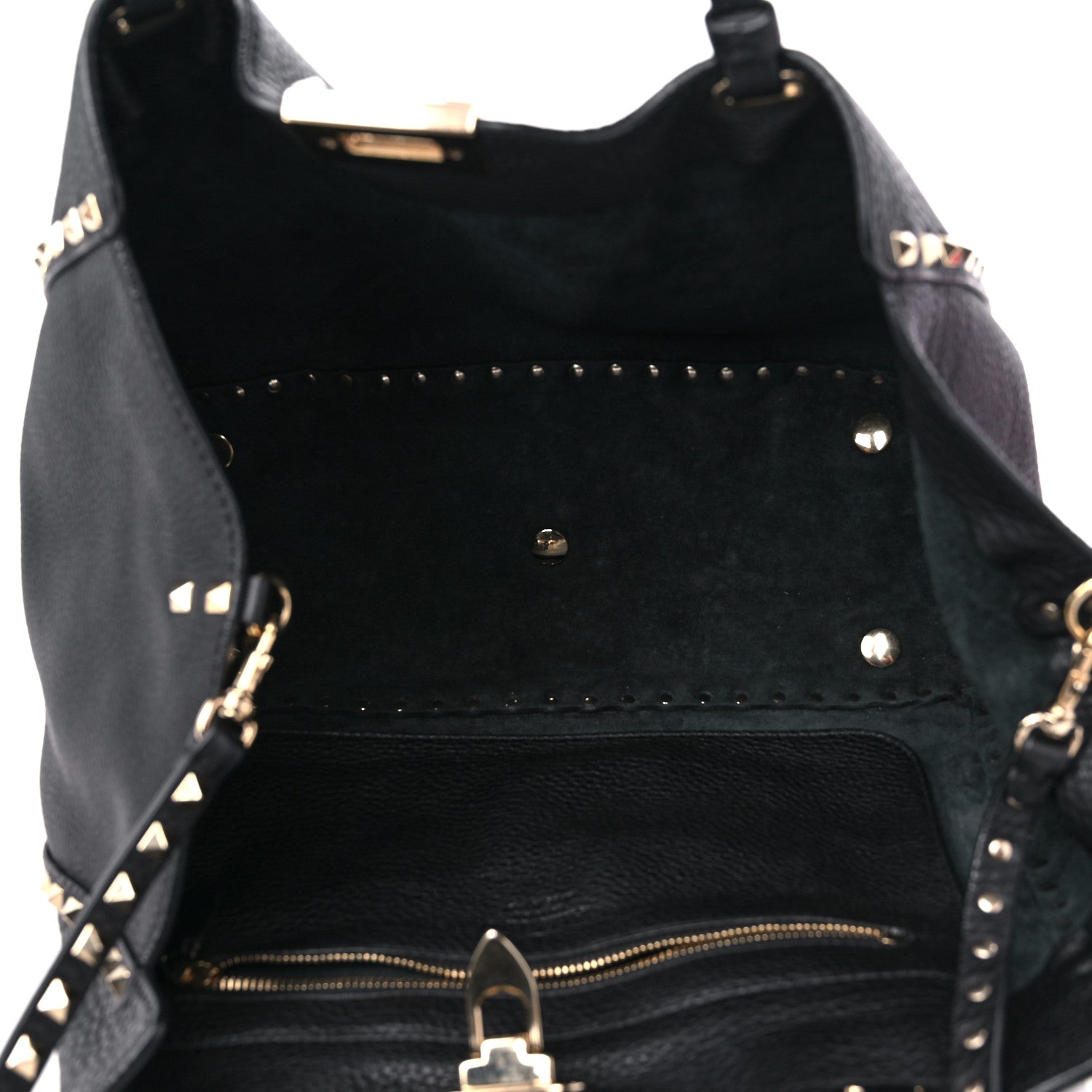 Valentino Garavani Pebbled Calfskin Medium Rockstud Tote Black 5 of 9