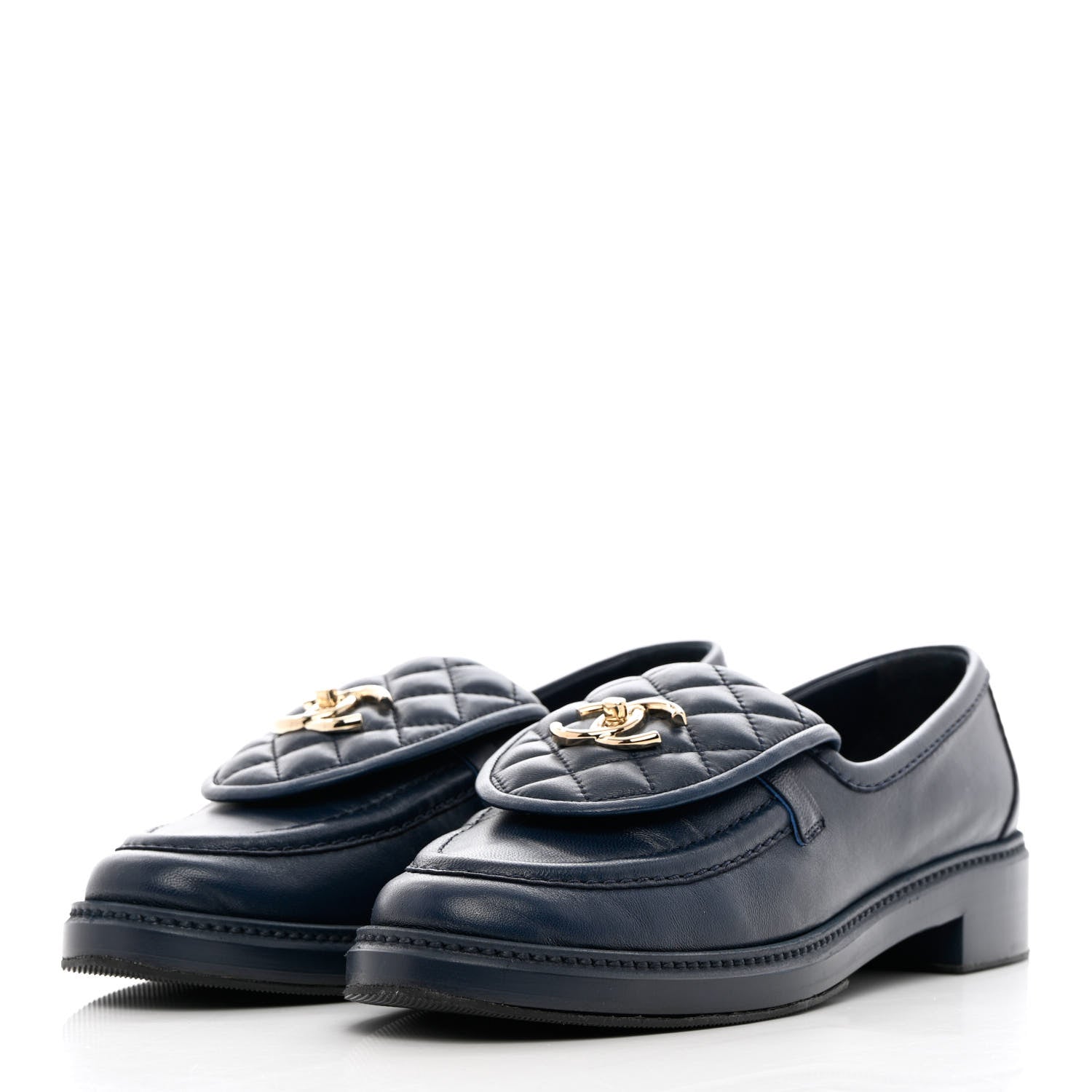Chanel Lambskin Quilted CC Turnlock Loafers 40 Navy 3 of 13