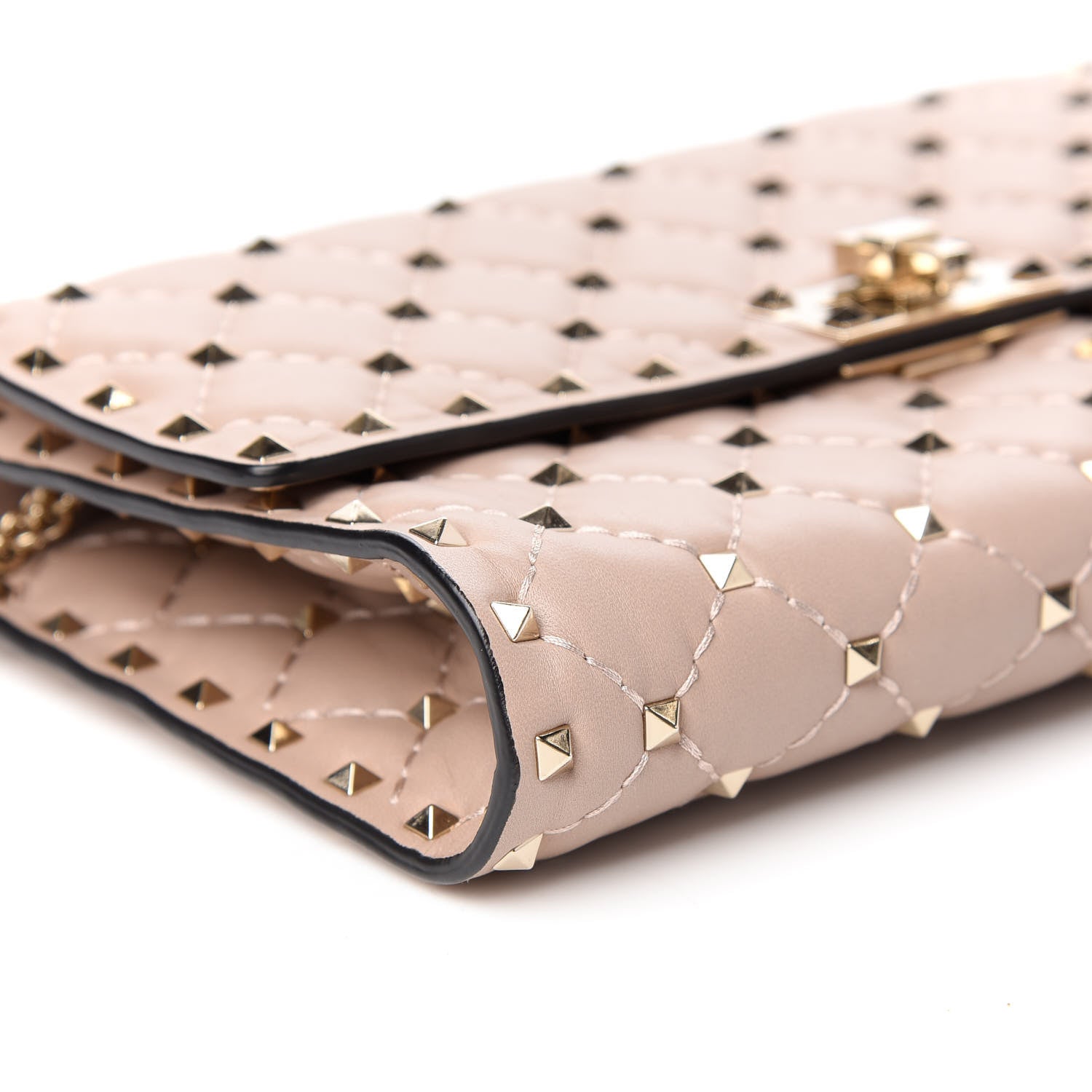 Valentino Garavani Lambskin Rockstud Spike Wallet on Chain Poudre 7 of 8