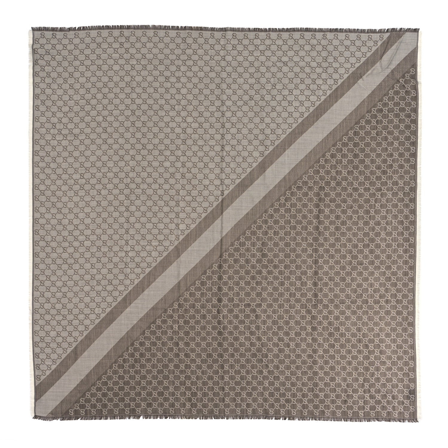 Gucci Wool Silk Monogram GGWeb Fringe Shawl Bitume Ivory 1 of 3