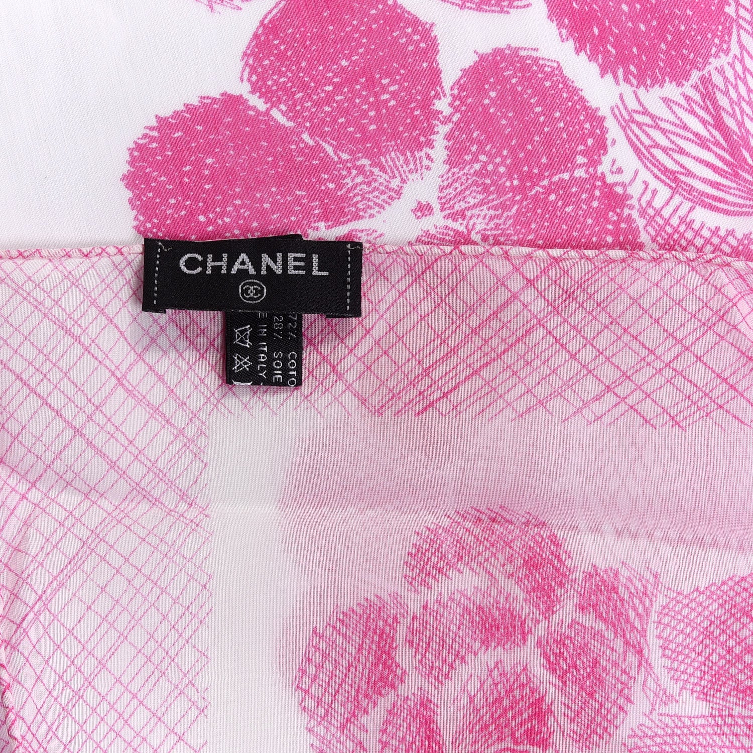 Chanel Cotton Silk CC Camellia Stole Pink White 4 of 4