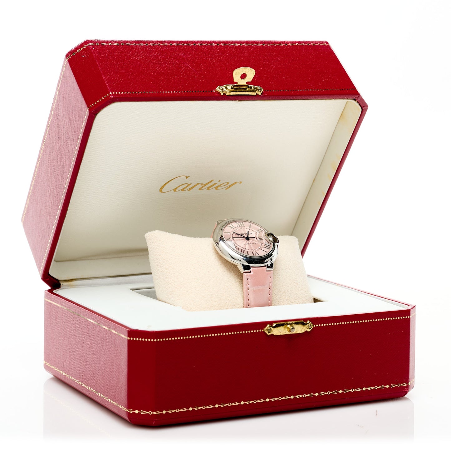 Stainless Steel Alligator 33mm Ballon Bleu De Cartier Automatic Watch Pink