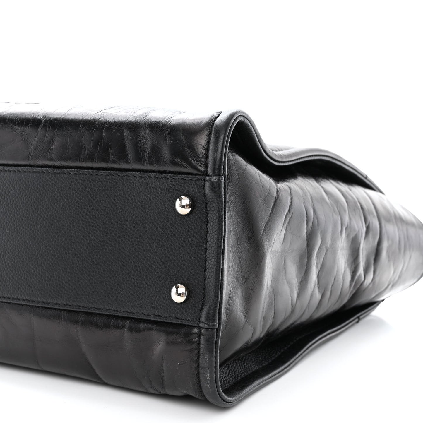 Glazed Calfskin Small Deauville Tote Black