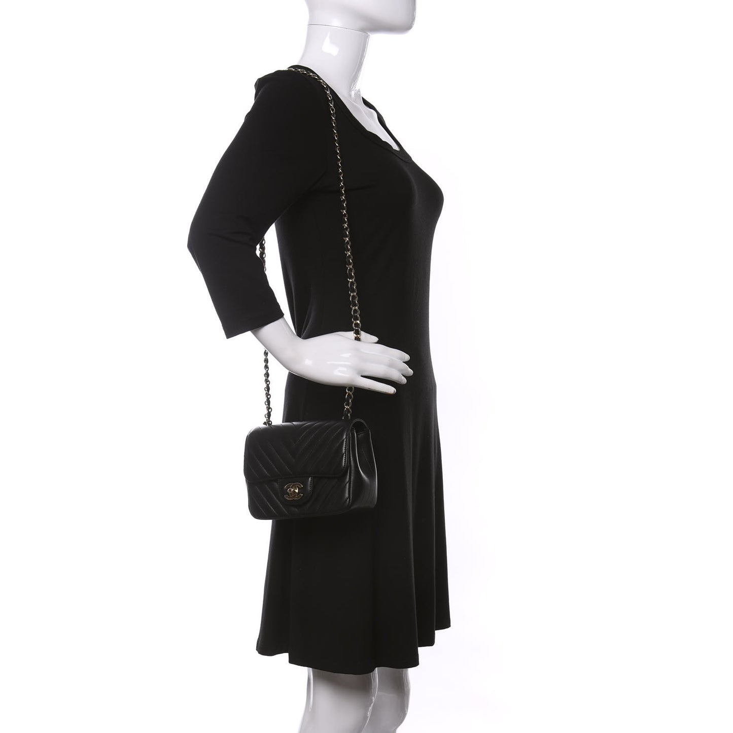 Lambskin Chevron Quilted Mini Square Flap Black