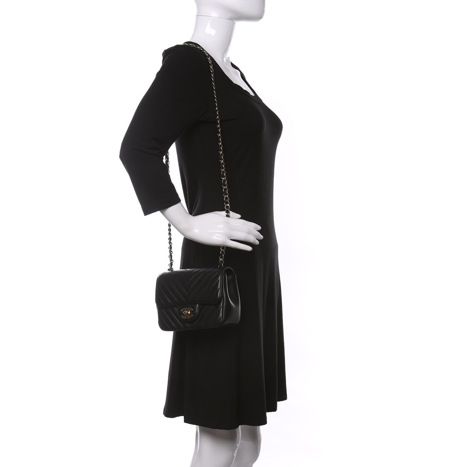 Chanel Lambskin Chevron Quilted Mini Square Flap Black 2 of 10