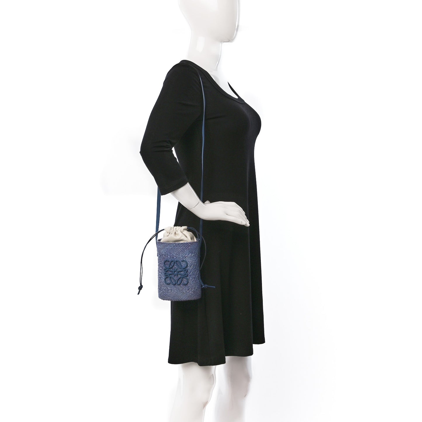 Calfskin Raffia Paulas Ibiza Square Bucket Bag Blue