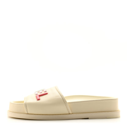 Chanel Lambskin Cha-Nel Mule Sandals 38 Ivory Multicolor 1 of 11