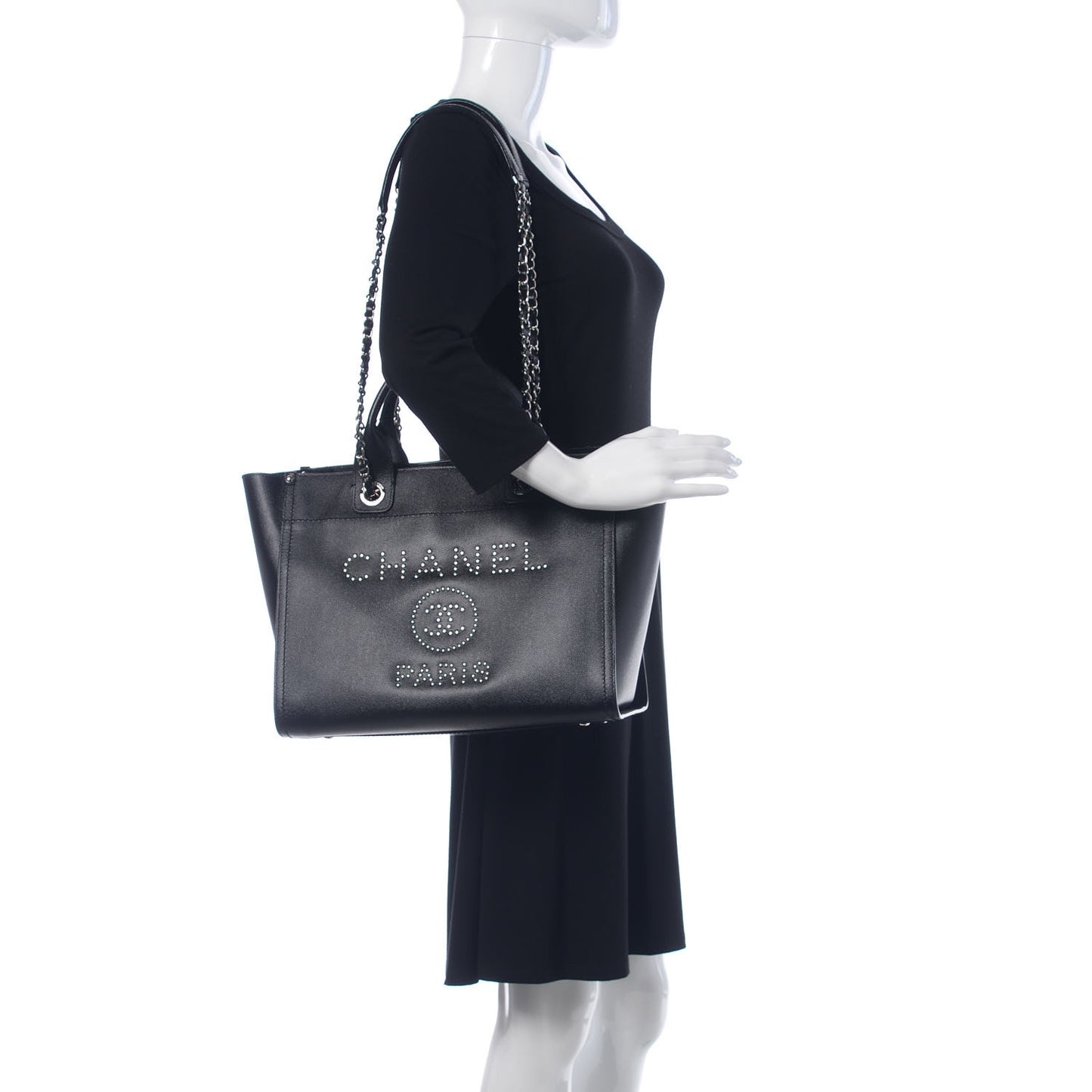 Caviar Small Studded Deauville Tote Black