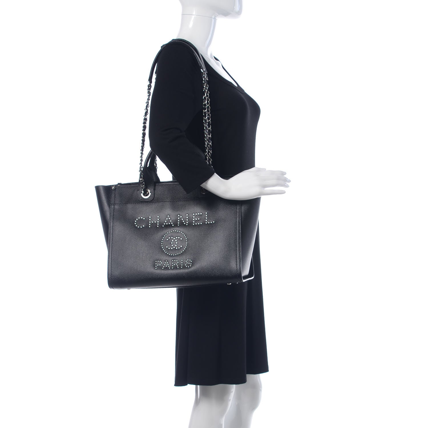Chanel Caviar Small Studded Deauville Tote Black 2 of 10