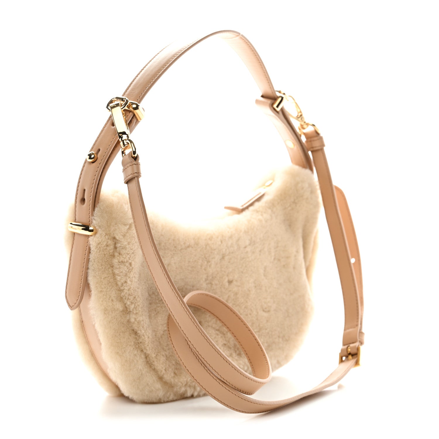 Prada Shearling Arque Shoulder Bag Ecru Noisette 3 of 9