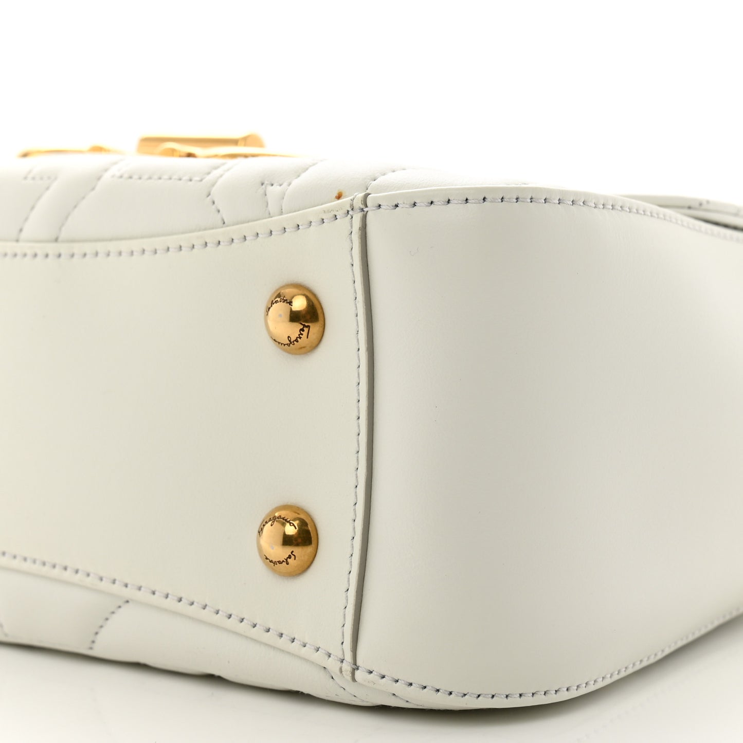 Calfskin Quilted Gancini Top Handle Flap Bag White