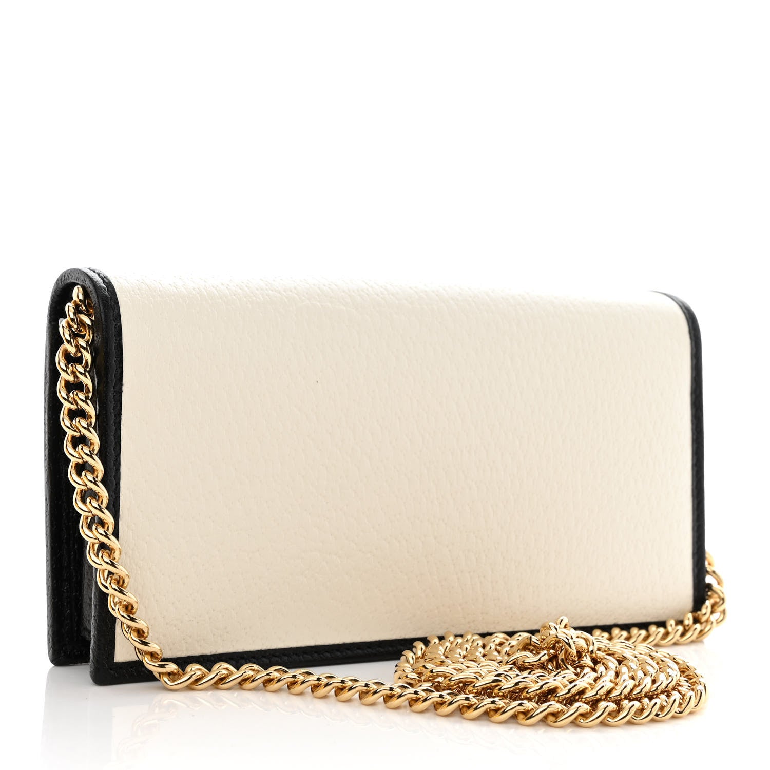 Gucci X ADIDAS Textured Dollar Calfskin Trefoil Embossed Wallet On Chain Off White Black 3 of 11