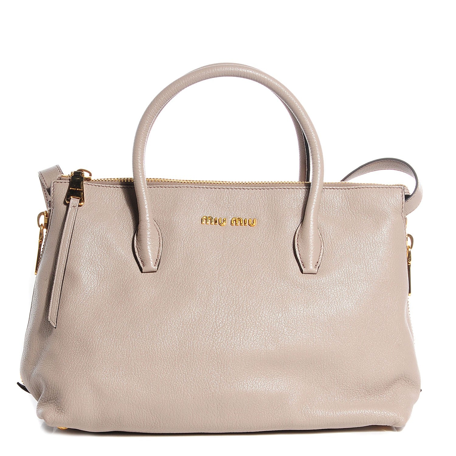 Miu Miu Goatskin Madras Top Handle Tote Pomice 1 of 11