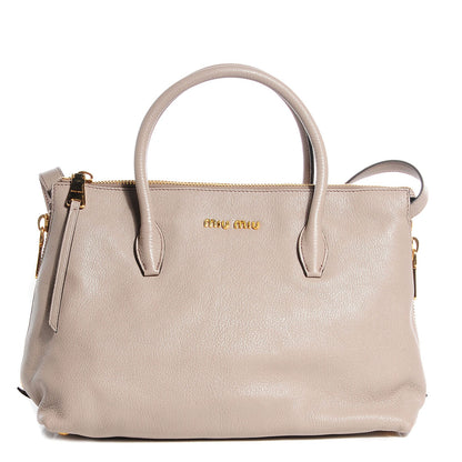 Miu Miu Goatskin Madras Top Handle Tote Pomice 1 of 11