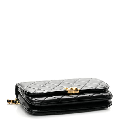Chanel Shiny Lambskin Quilted Flap Phone Holder With Chain Black 4 of 13