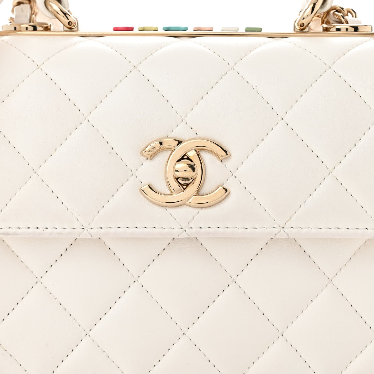 Lambskin Lacquered Quilted Mini Trendy CC Dual Handle Flap Bag White