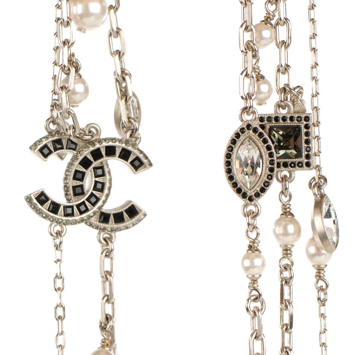 Swarovski Crystal Triple Strand CC Necklace Silver