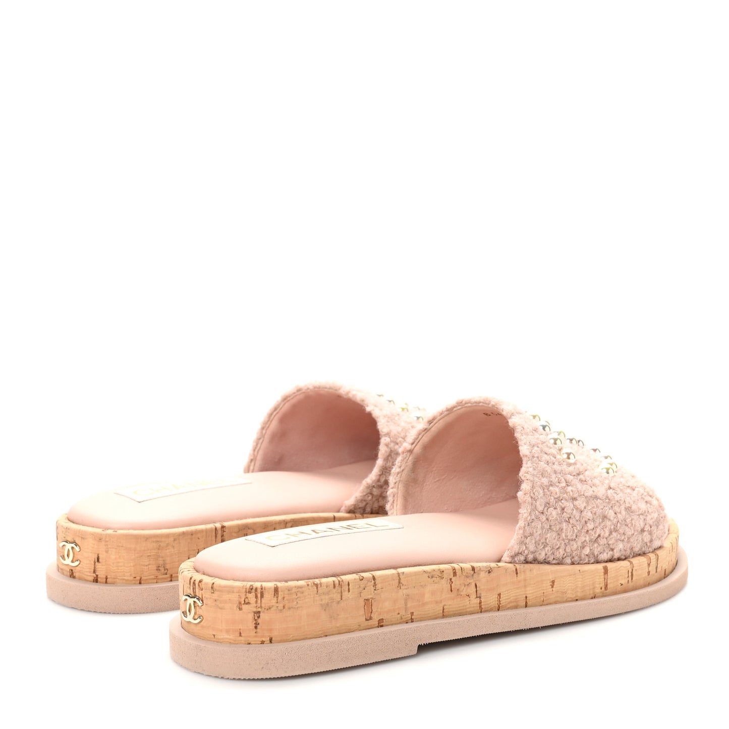 Fabric Pearl Cork CC Slip On Sandals 39 Pink