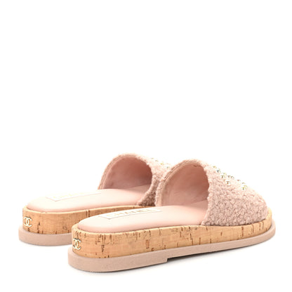 Chanel Fabric Pearl Cork CC Slip On Sandals 39 Pink 5 of 11