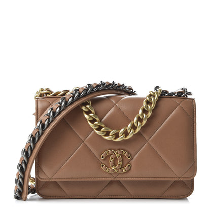 Chanel Lambskin Quilted 19 Wallet On Chain WOC Brown 1 of 11
