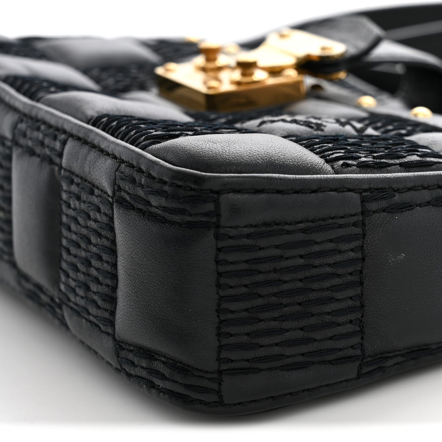 Lambskin Damier Quilt Troca PM Black