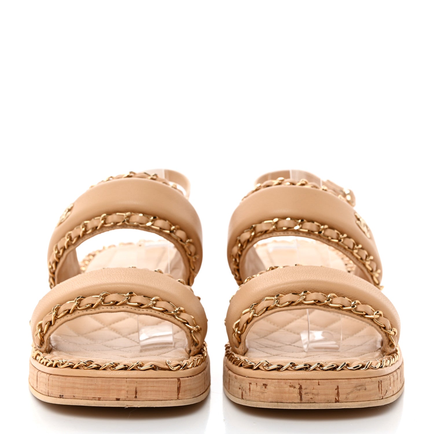 Chanel Lambskin Cork Chain Sandals 39 Beige 2 of 9