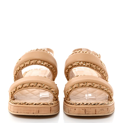 Chanel Lambskin Cork Chain Sandals 39 Beige 2 of 9