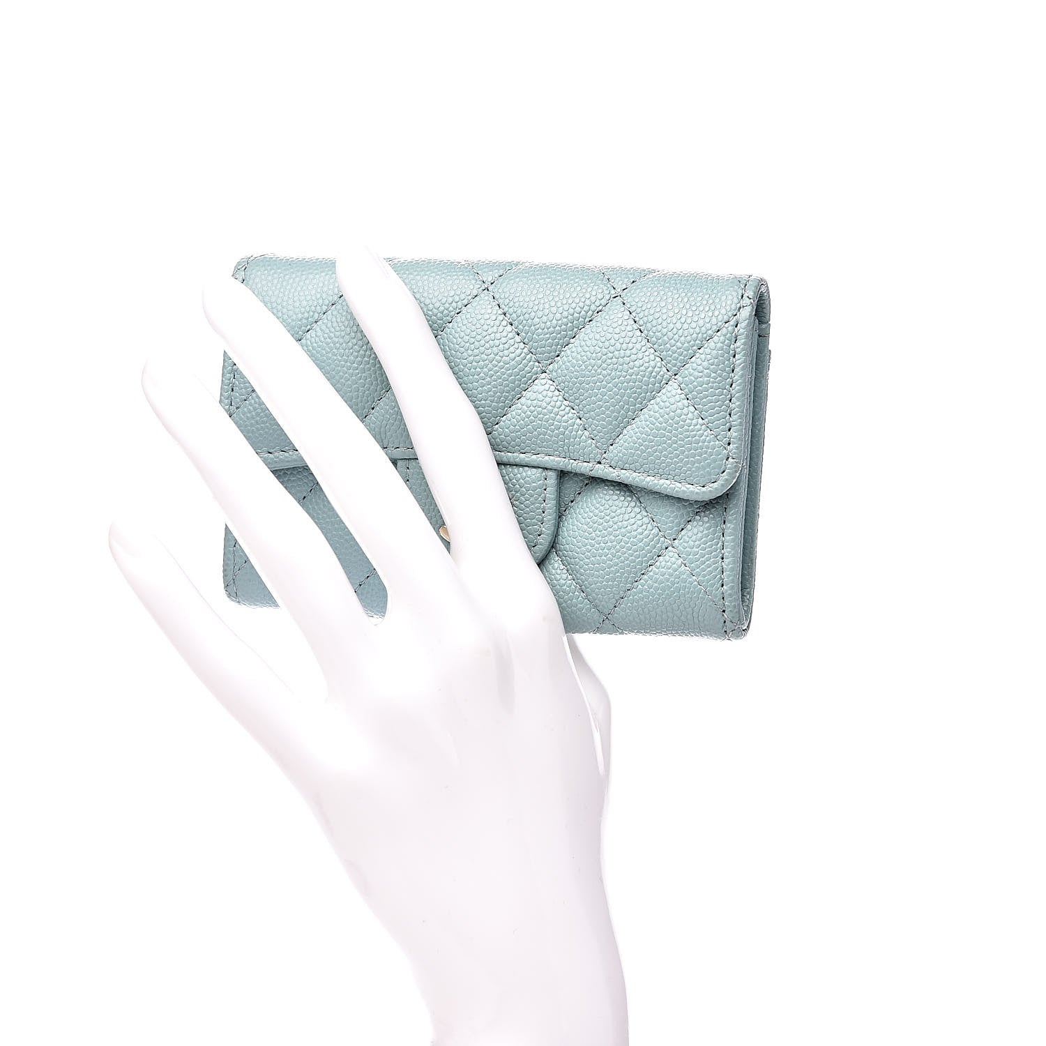Chanel Caviar Quilted Flap Card Holder Wallet Light Blue 2 of 10