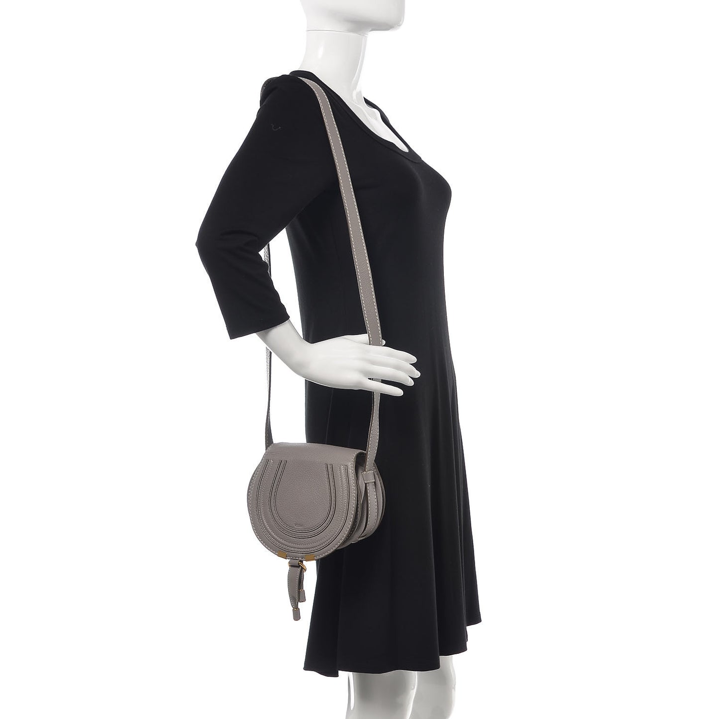 Calfskin Mini Marcie Round Crossbody Bag Cashmere Grey