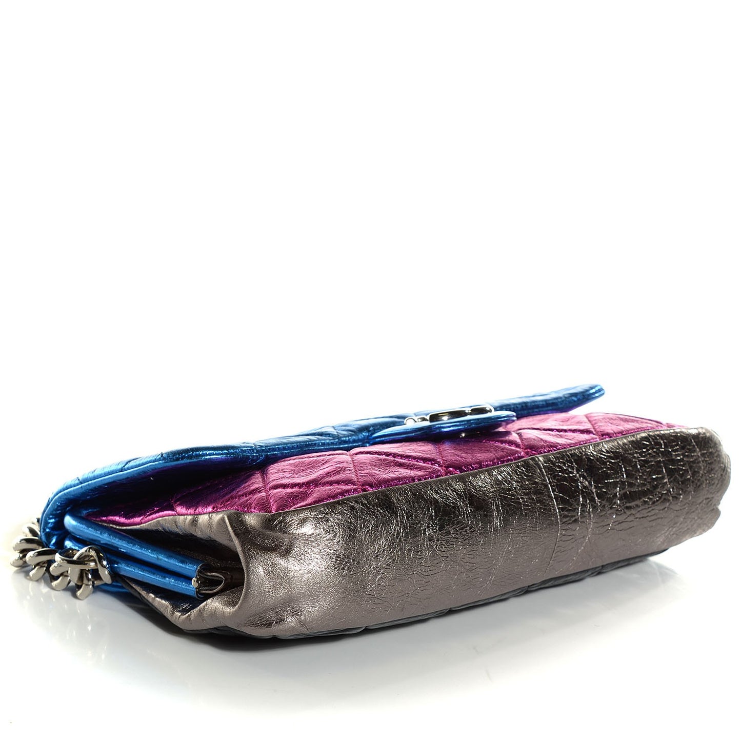 Metallic Calfskin Quilted Modern Chain Flap Frame Bag Multicolor