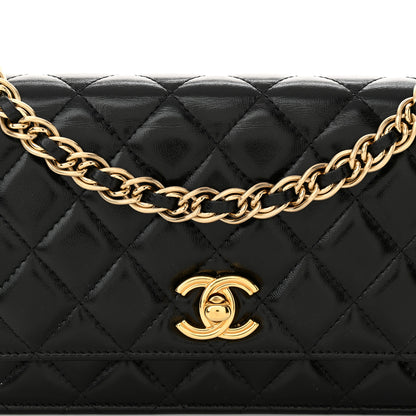 Chanel Shiny Lambskin Quilted Golden Links Wallet On Chain WOC Black 9 of 14