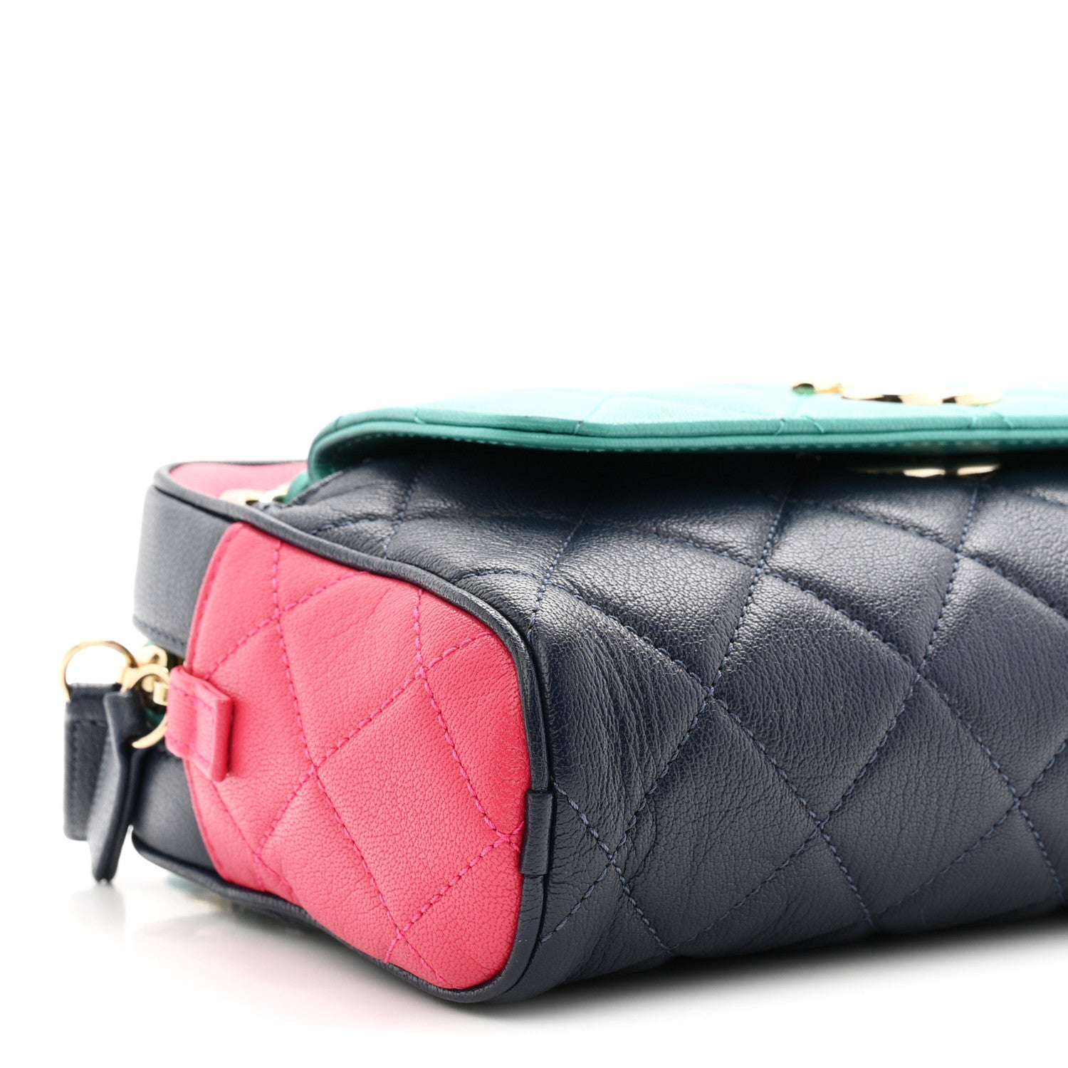 Chanel Goatskin Quilted Tri-Color Small In & Out Camera Case Navy Turquoise Pink 9 of 11