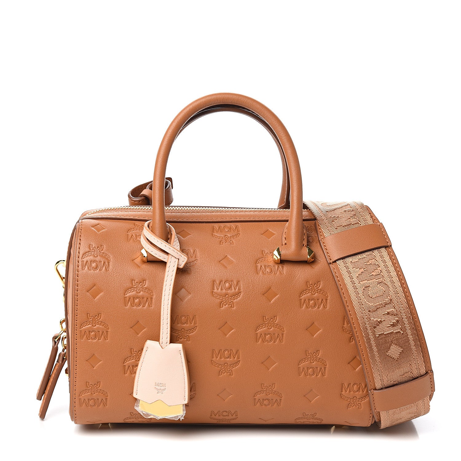 MCM Calfskin Ottomar Monogram Essential Boston Bag Cognac 1 of 8