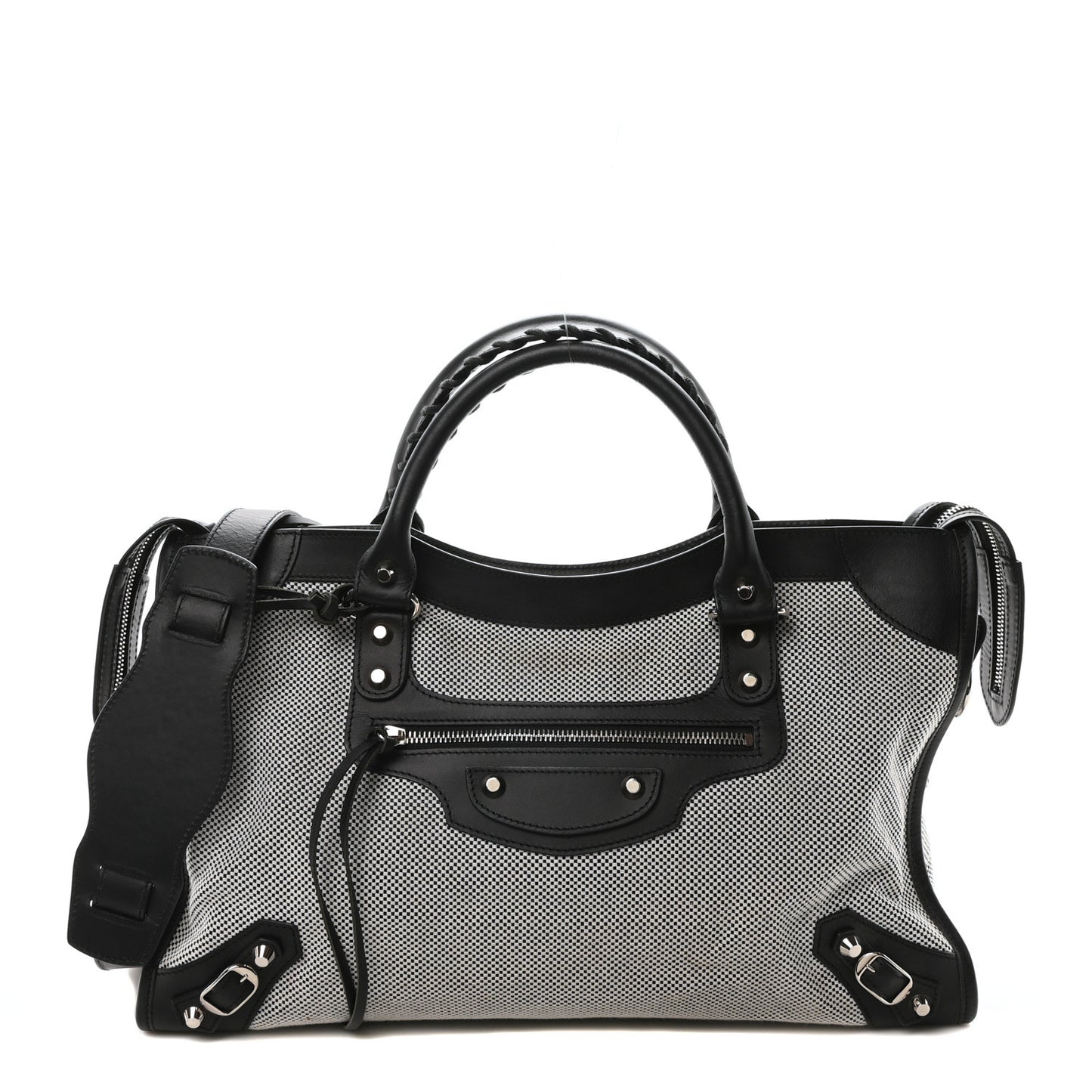 Calfskin Twill Classic Hardware Perforated City Black White