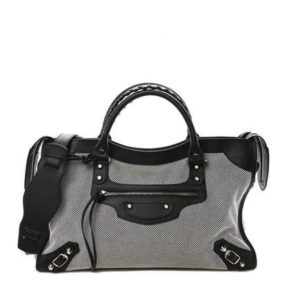 Balenciaga Calfskin Twill Classic Hardware Perforated City Black White 1 of 11