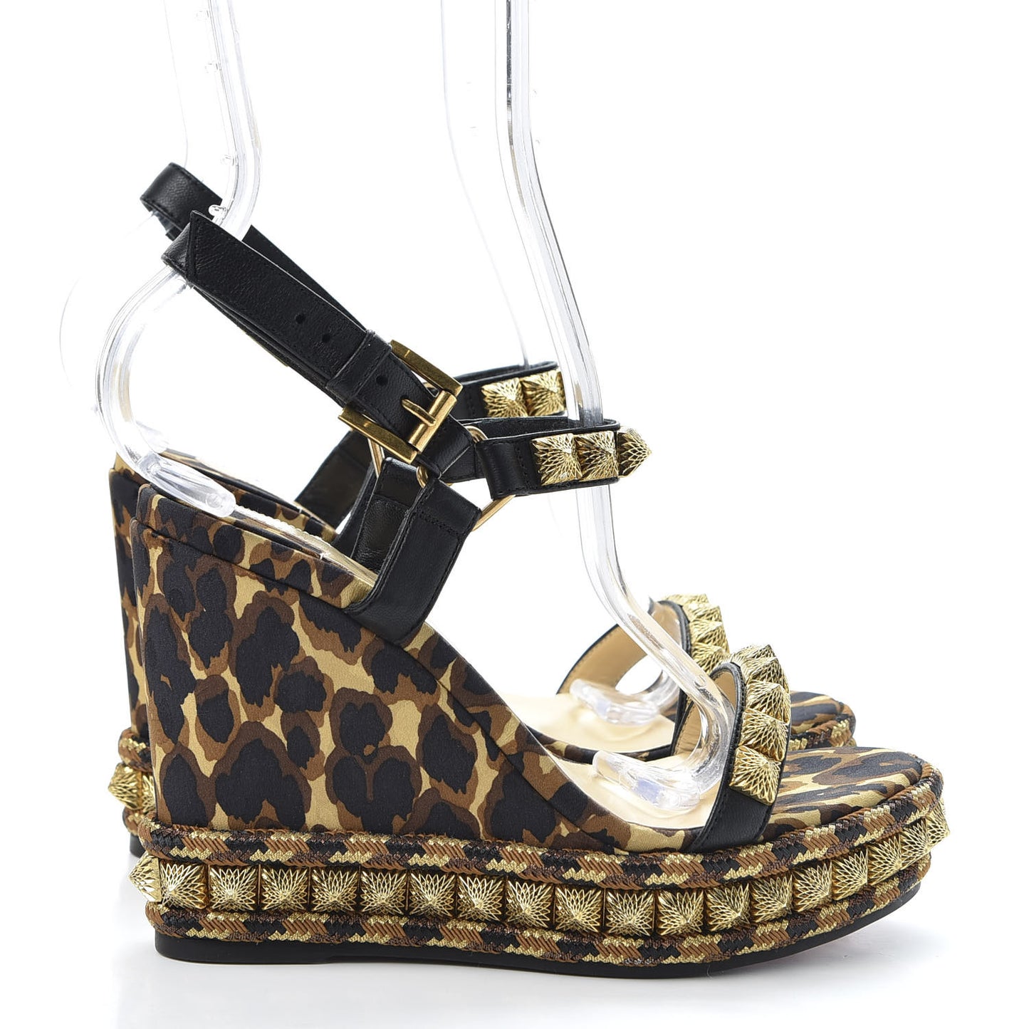 Nappa Silk Leopard Pira Ryad 110 Wedge Sandals 35 Black Marron