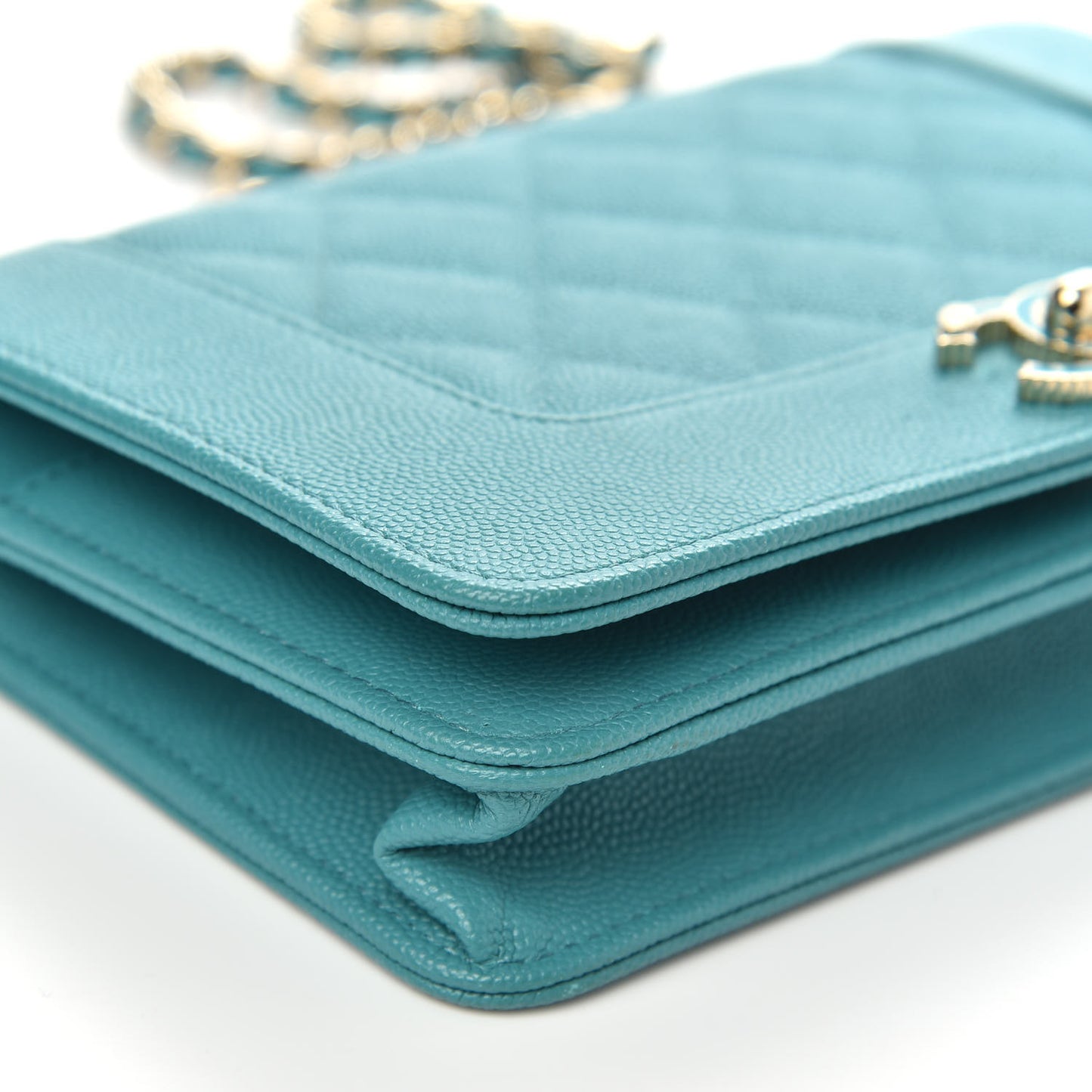 Caviar Quilted Vintage Mademoiselle Wallet On Chain WOC Turquoise