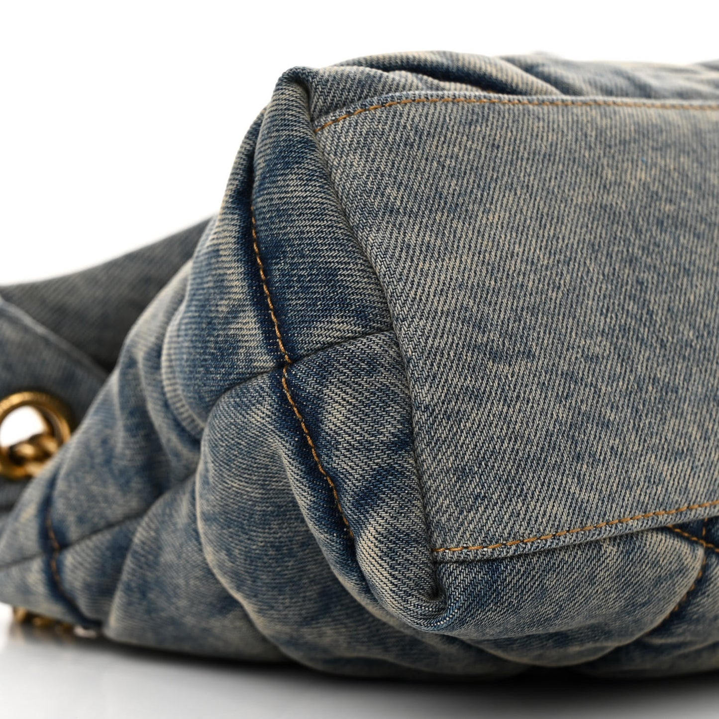 Denim Quilted Small Loulou Puffer Monogram Chain Satchel Blue Cinnamon