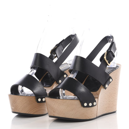 Chanel Wood Calfskin CC Hinge Wedge 35 Black 3 of 9