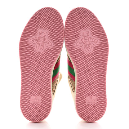 Gucci New GG Monogram Nubuck Web Crystal Embellished Womens Screener Sneakers 37 Camel Ebony Wild Rose 6 of 13
