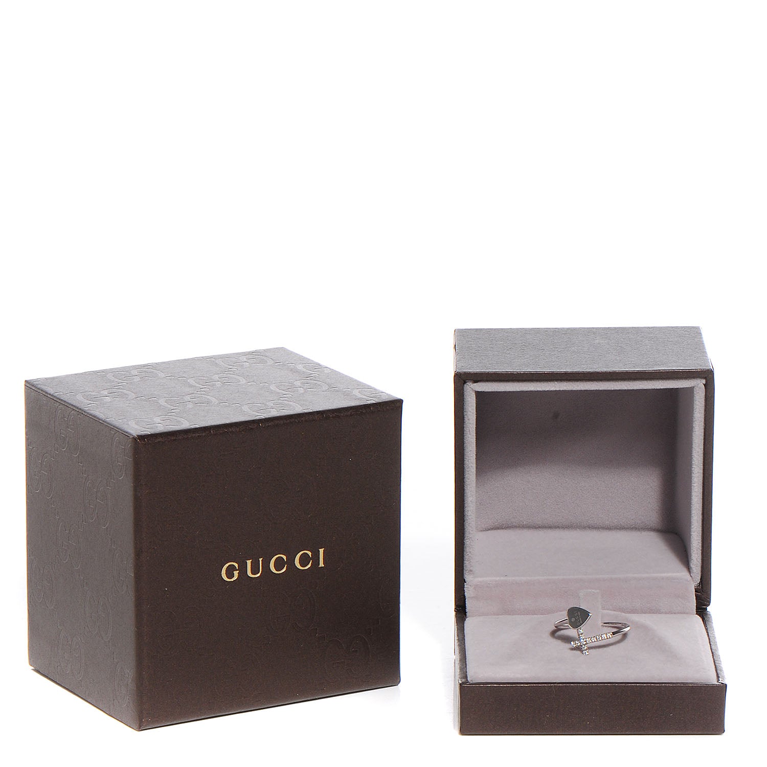 Gucci 18k White Gold Diamond Heart Cross Ring 6.5 4 of 4