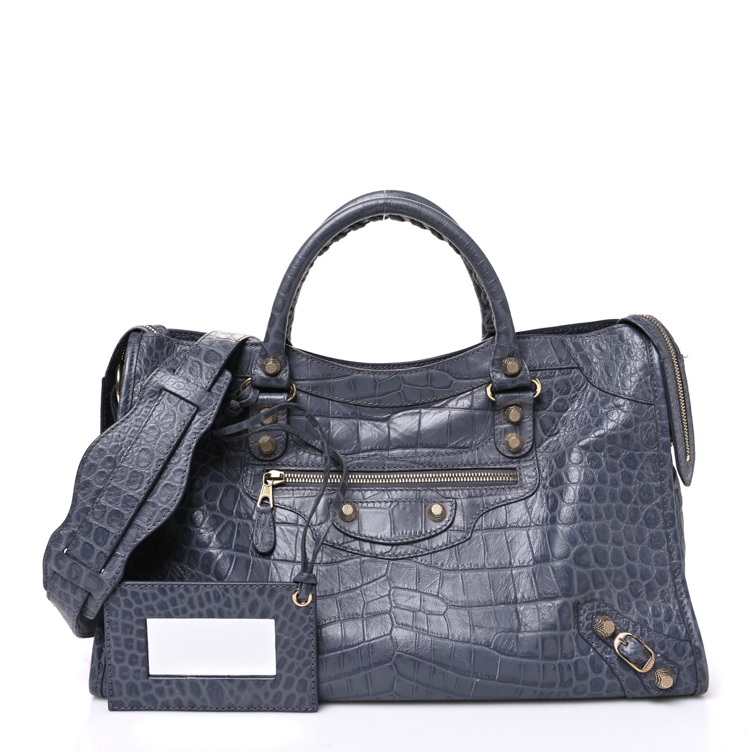Balenciaga Calfskin Crocodile Embossed Giant 12 Gold Hardware City Gris Beton 3 of 12