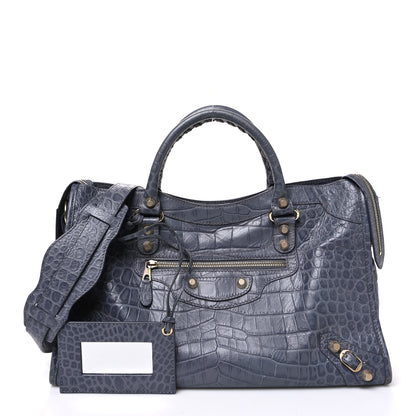 Balenciaga Calfskin Crocodile Embossed Giant 12 Gold Hardware City Gris Beton 3 of 12