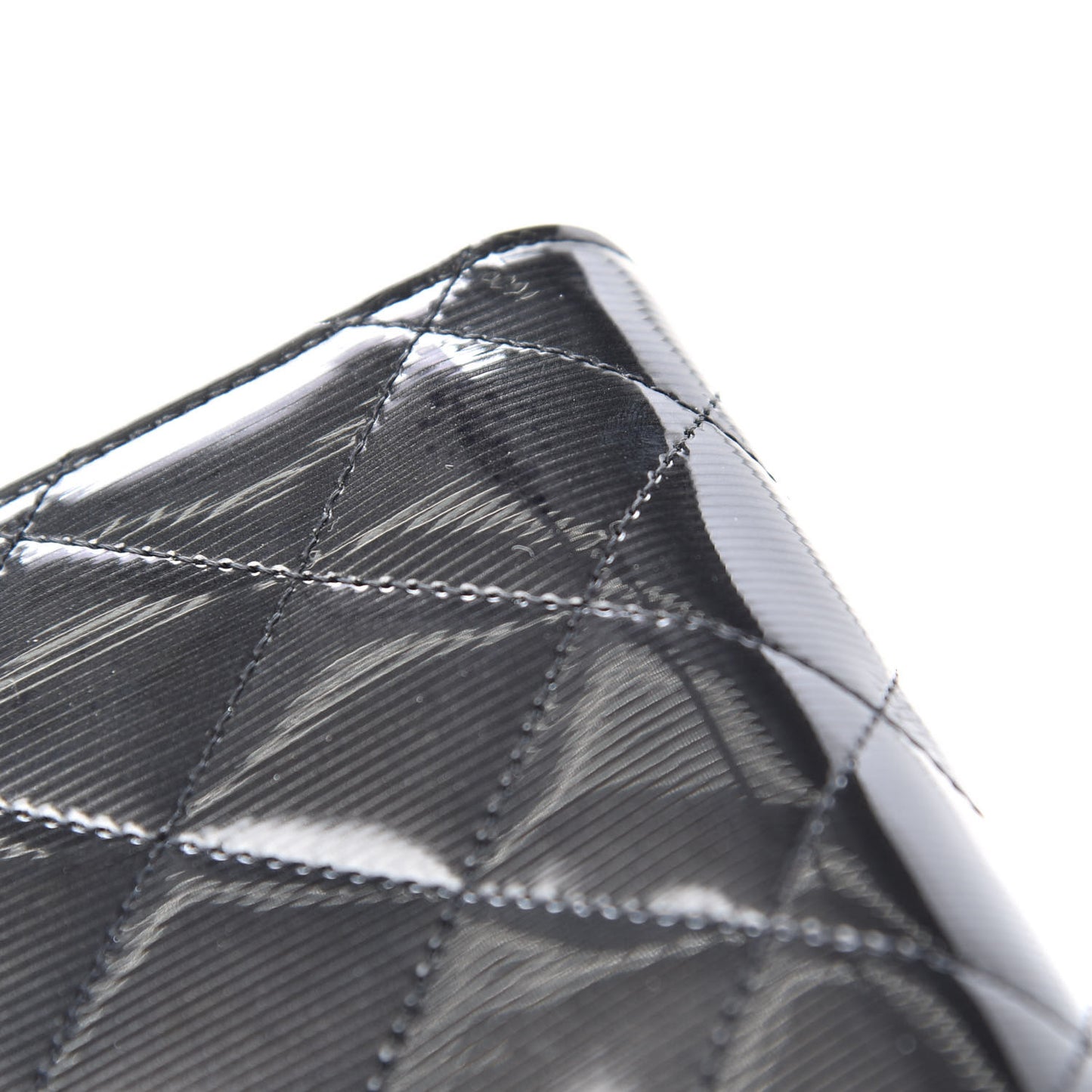 Striated Patent Quilted Large Gusset Flap Wallet Dark Grey