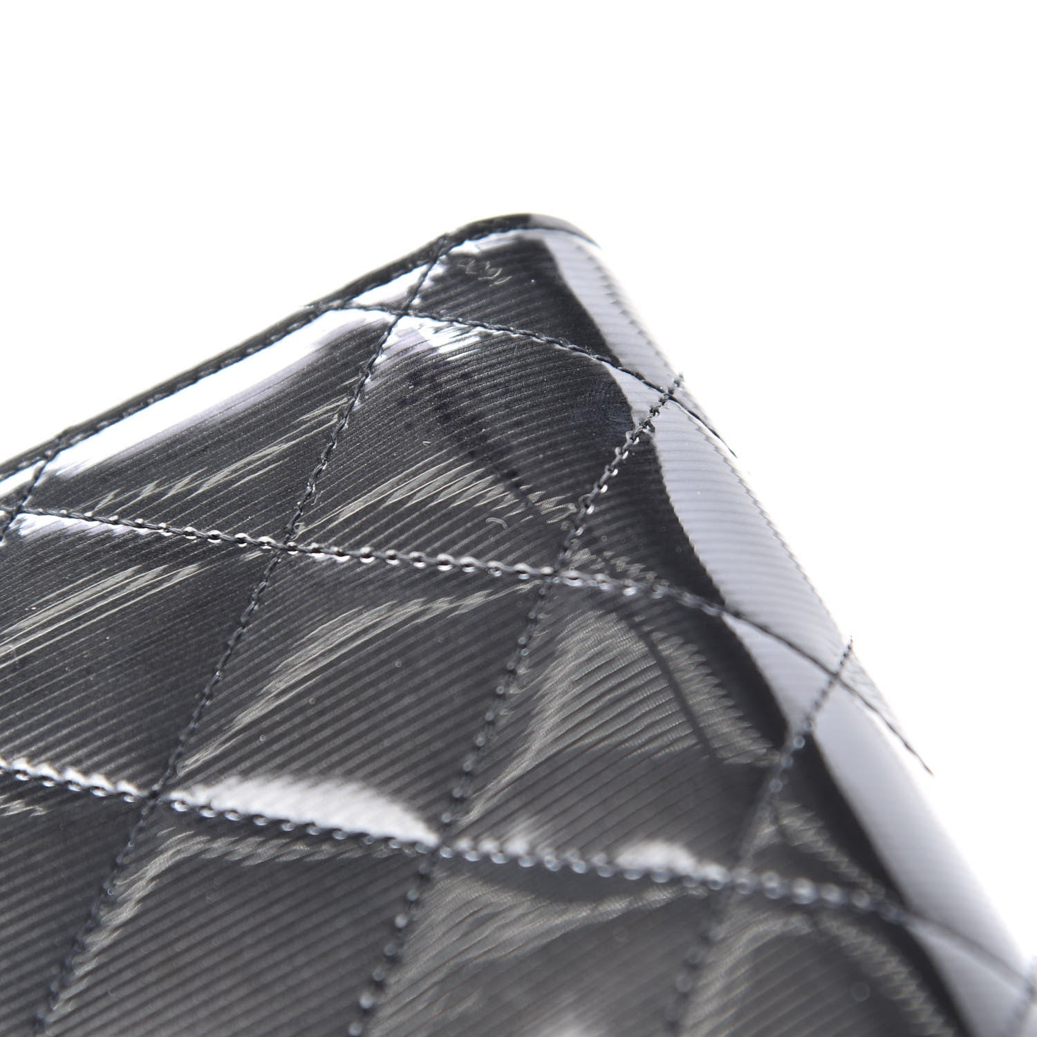 Chanel Striated Patent Quilted Large Gusset Flap Wallet Dark Grey 11 of 12
