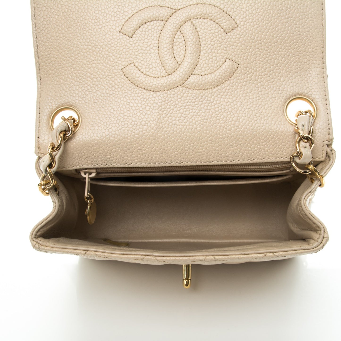 Caviar Quilted Mini Square Flap Light Beige