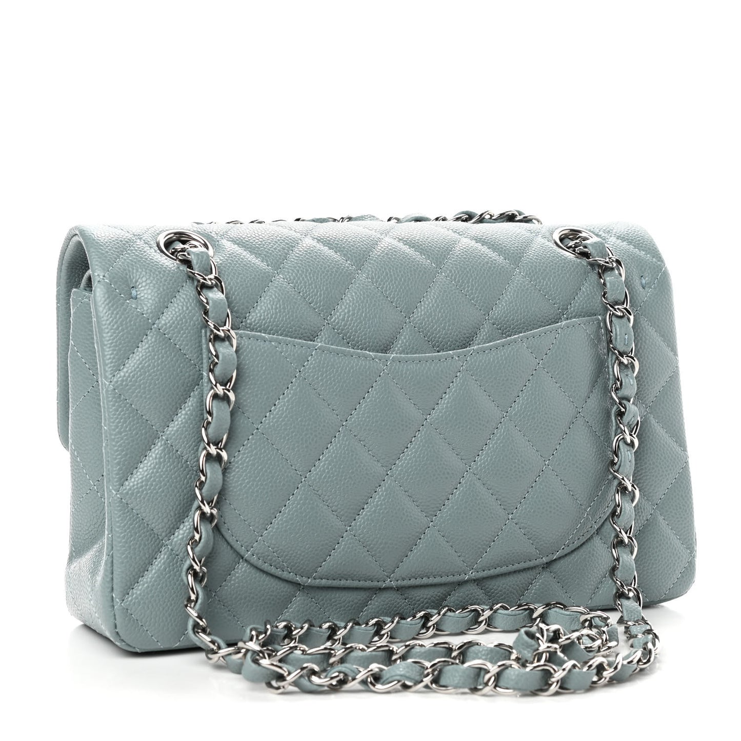 Caviar Quilted Small Double Flap Light Blue