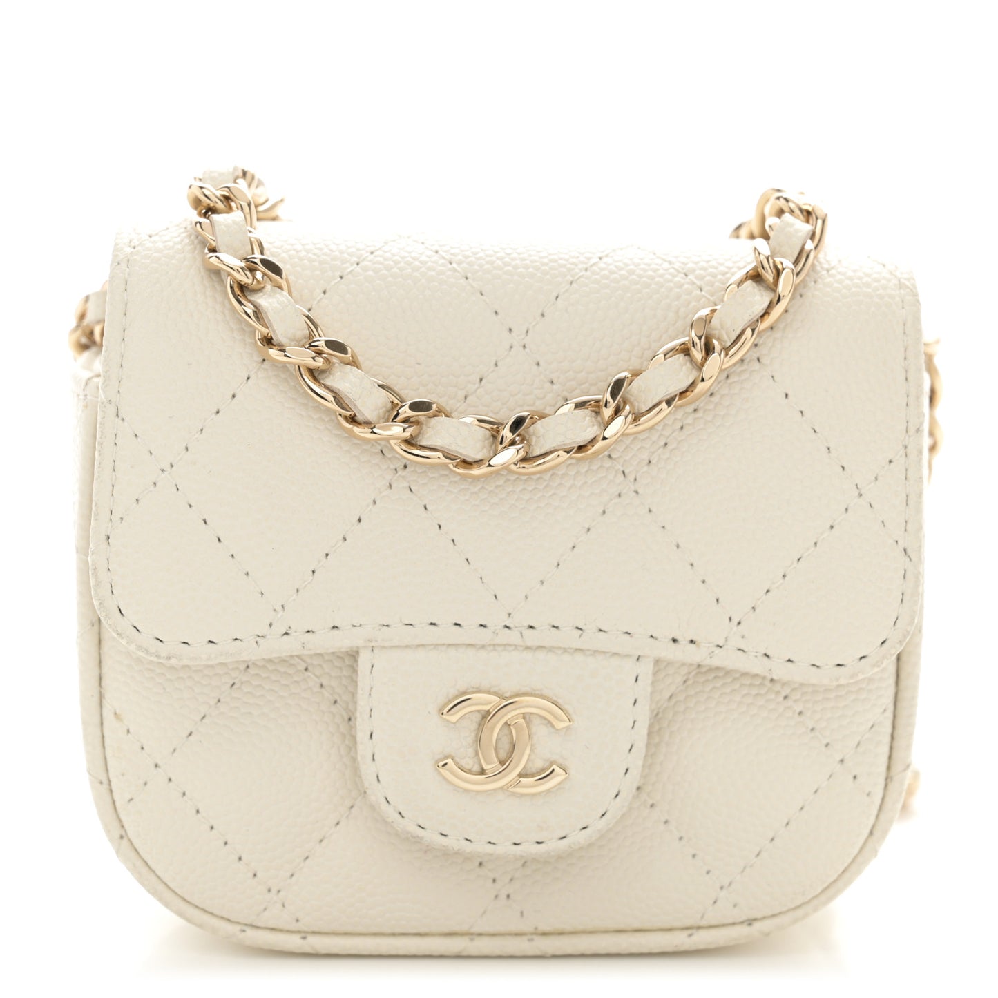 Caviar Quilted Mini Clutch With Chain White