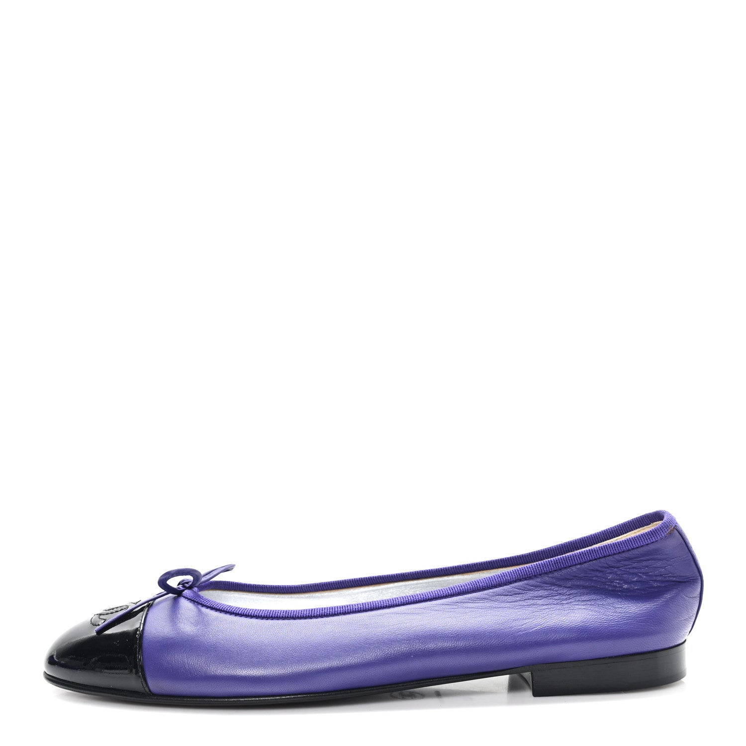 Chanel Lambskin Patent Cap Toe Ballerina Flats 41 Purple Black 1 of 10
