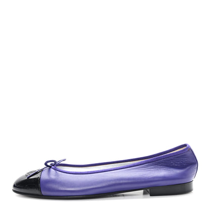 Chanel Lambskin Patent Cap Toe Ballerina Flats 41 Purple Black 1 of 10